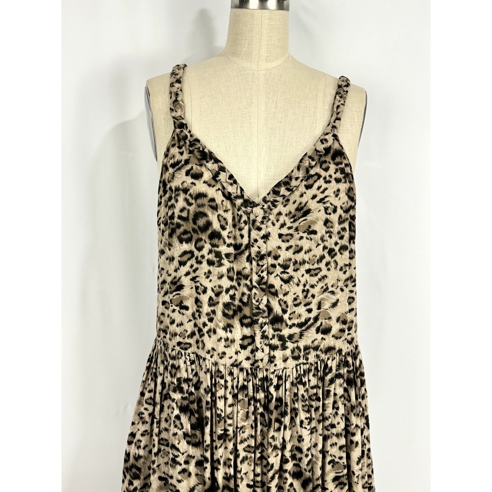Rebecca Taylor Dress Animal Print Summer V Neck Pockets Rayon Relaxed Midi Sz 10 - Picture 3 of 12